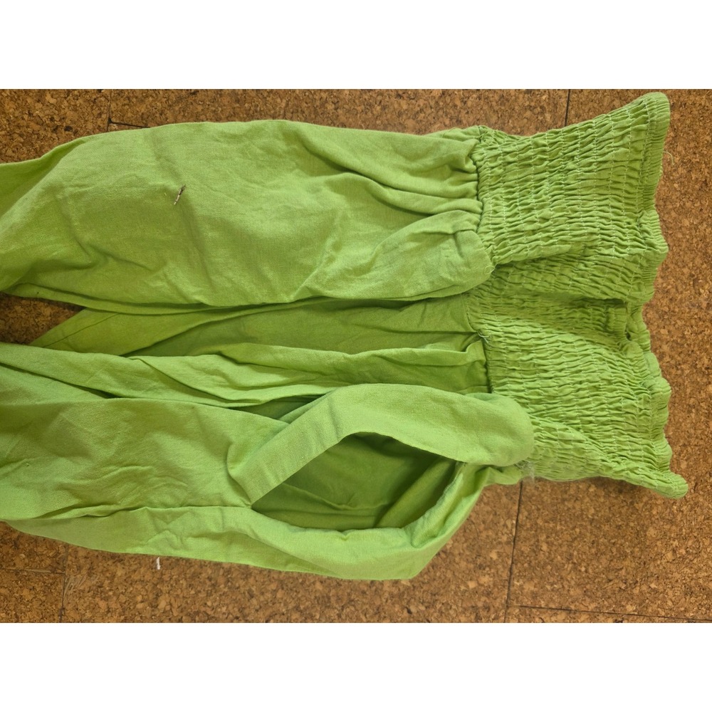 Unbranded Lime Green Smocked High Waist Wide Leg Pants with Pockets Womens L/XL - Picture 3 of 3